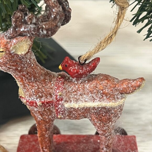 Vintage Glitter Santa Jack In The Box Reindeer Pull Toy Christmas Ornaments Lot - Picture 12 of 16